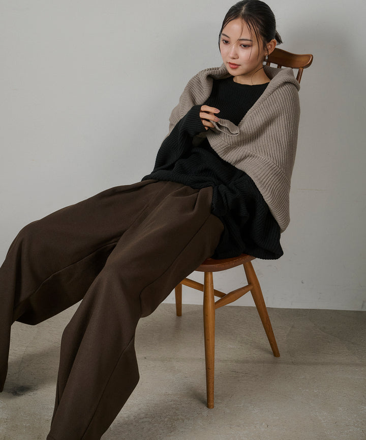 (eliuu)Wool Like Solid Tuck Slacks