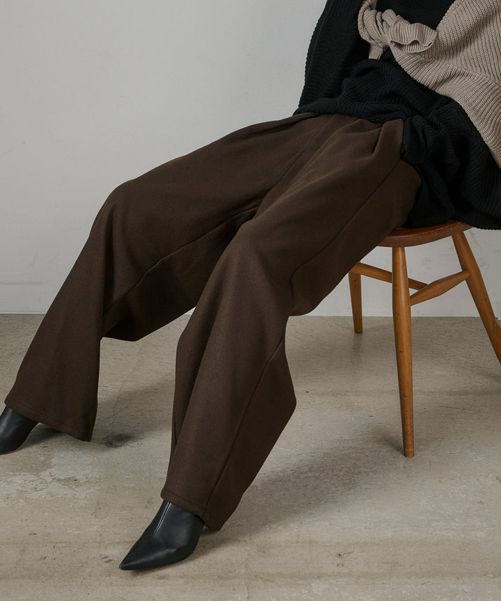 (eliuu)Wool Like Solid Tuck Slacks