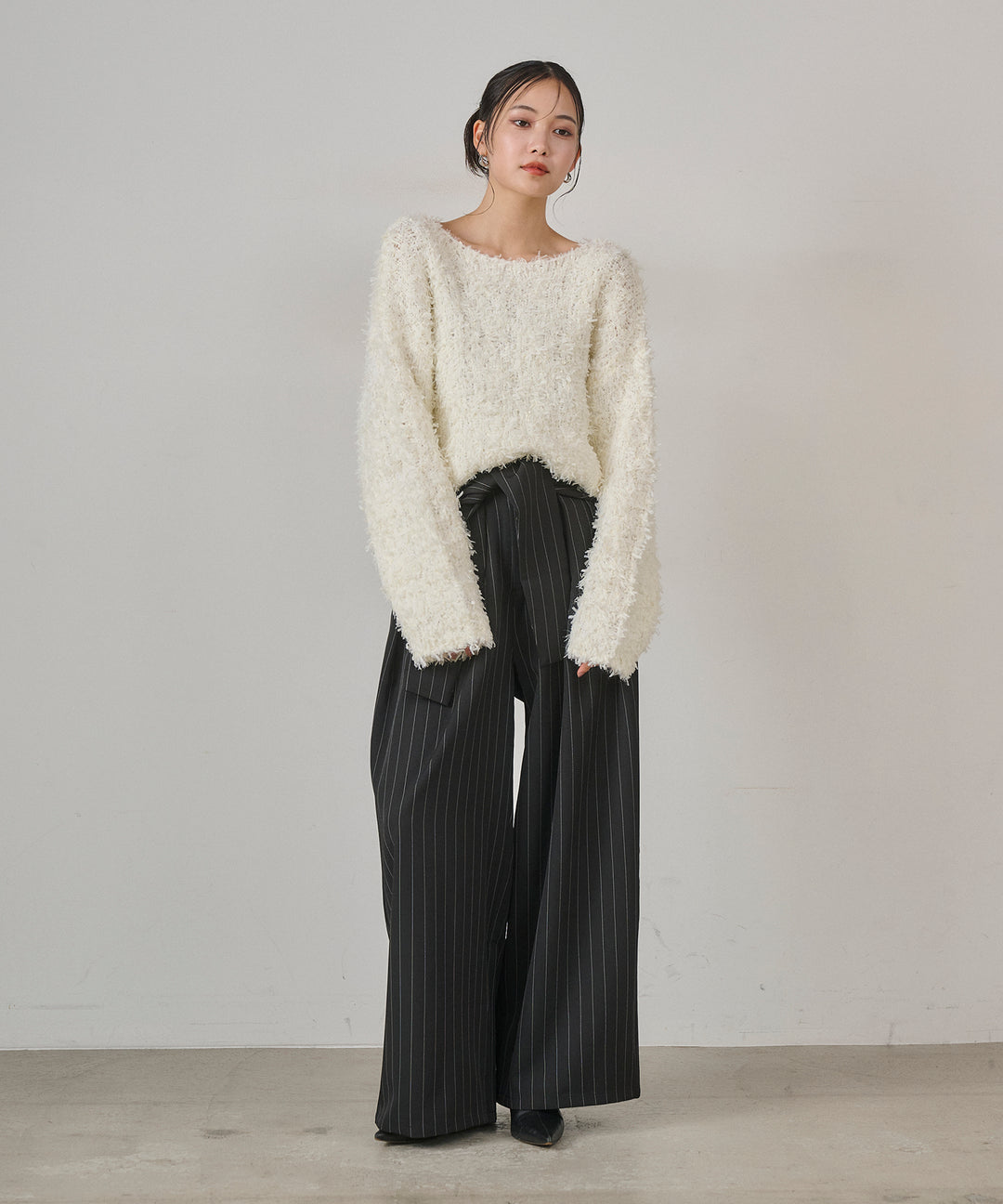 [SET]Tape Yarn P/O Kint+Pinstripe Coil Slacks