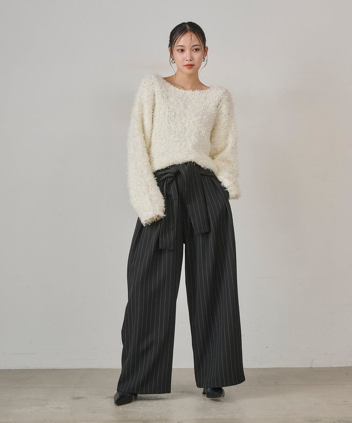 [SET]Tape Yarn P/O Kint+Pinstripe Coil Slacks