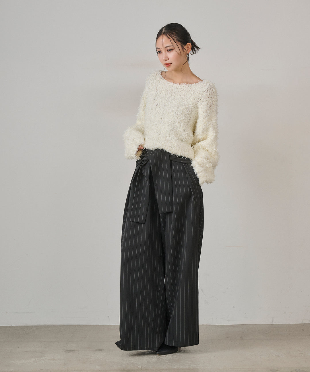[SET]Tape Yarn P/O Kint+Pinstripe Coil Slacks