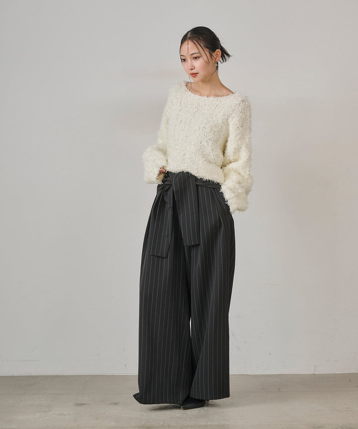 [SET]Tape Yarn P/O Kint+Pinstripe Coil Slacks
