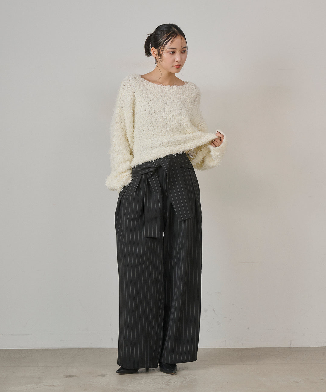 [SET]Tape Yarn P/O Kint+Pinstripe Coil Slacks