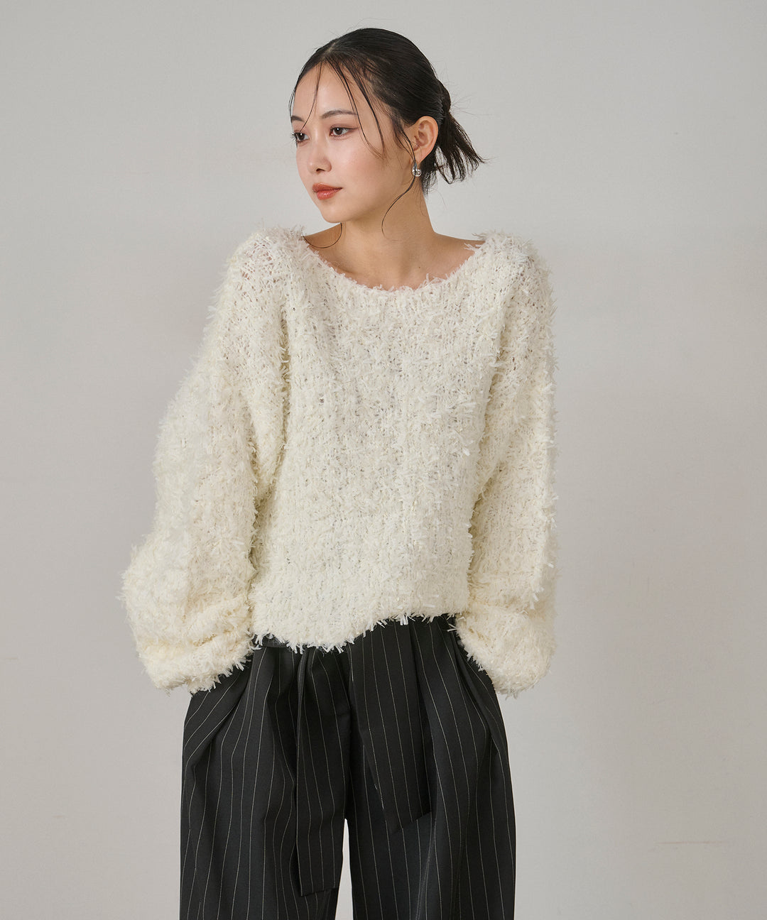 [SET]Tape Yarn P/O Kint+Pinstripe Coil Slacks