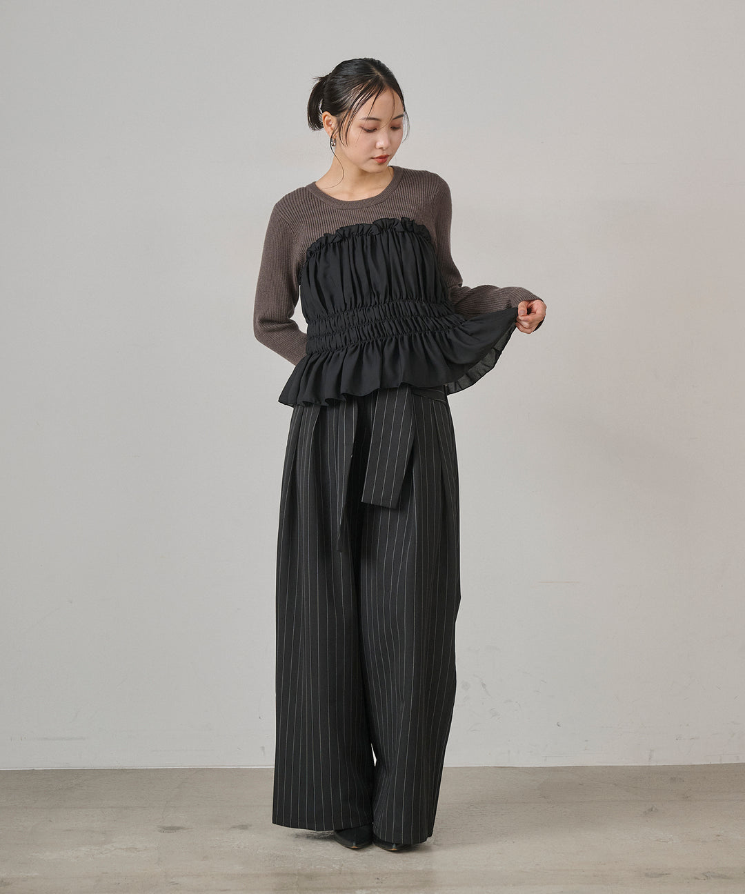 (eliuu)Pinstripe Coil Slacks