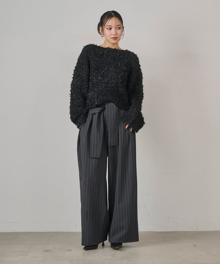 [SET]Tape Yarn P/O Kint+Pinstripe Coil Slacks