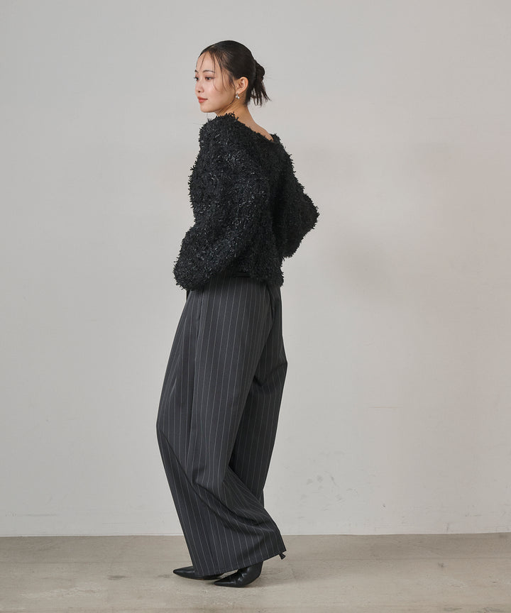 [SET]Tape Yarn P/O Kint+Pinstripe Coil Slacks
