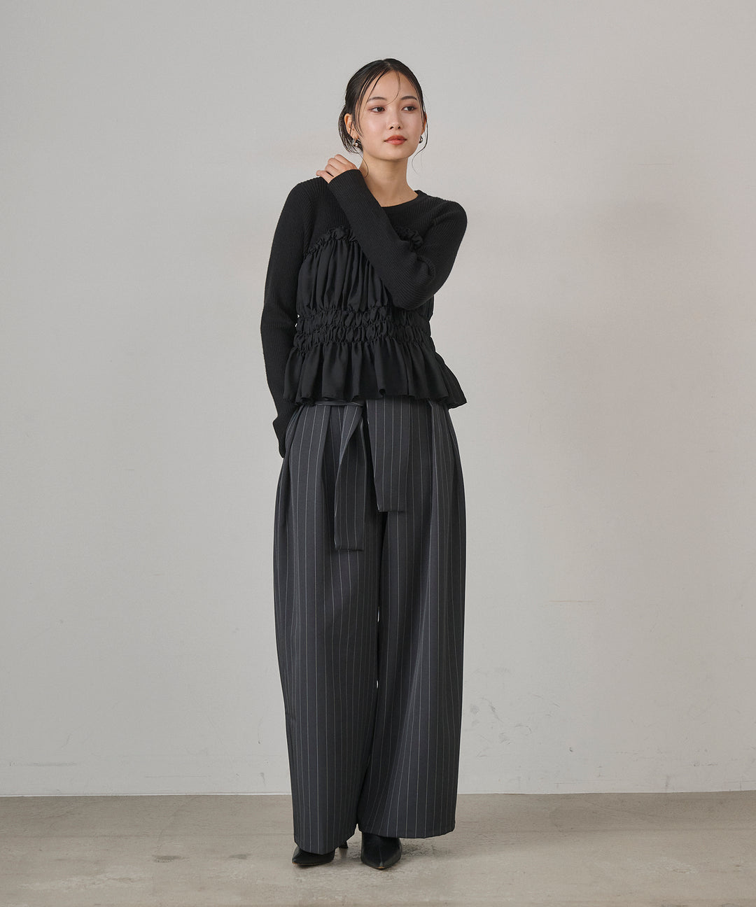 (eliuu)Pinstripe Coil Slacks
