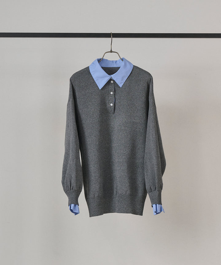 (eliuu)Texture Combi Polo Knit