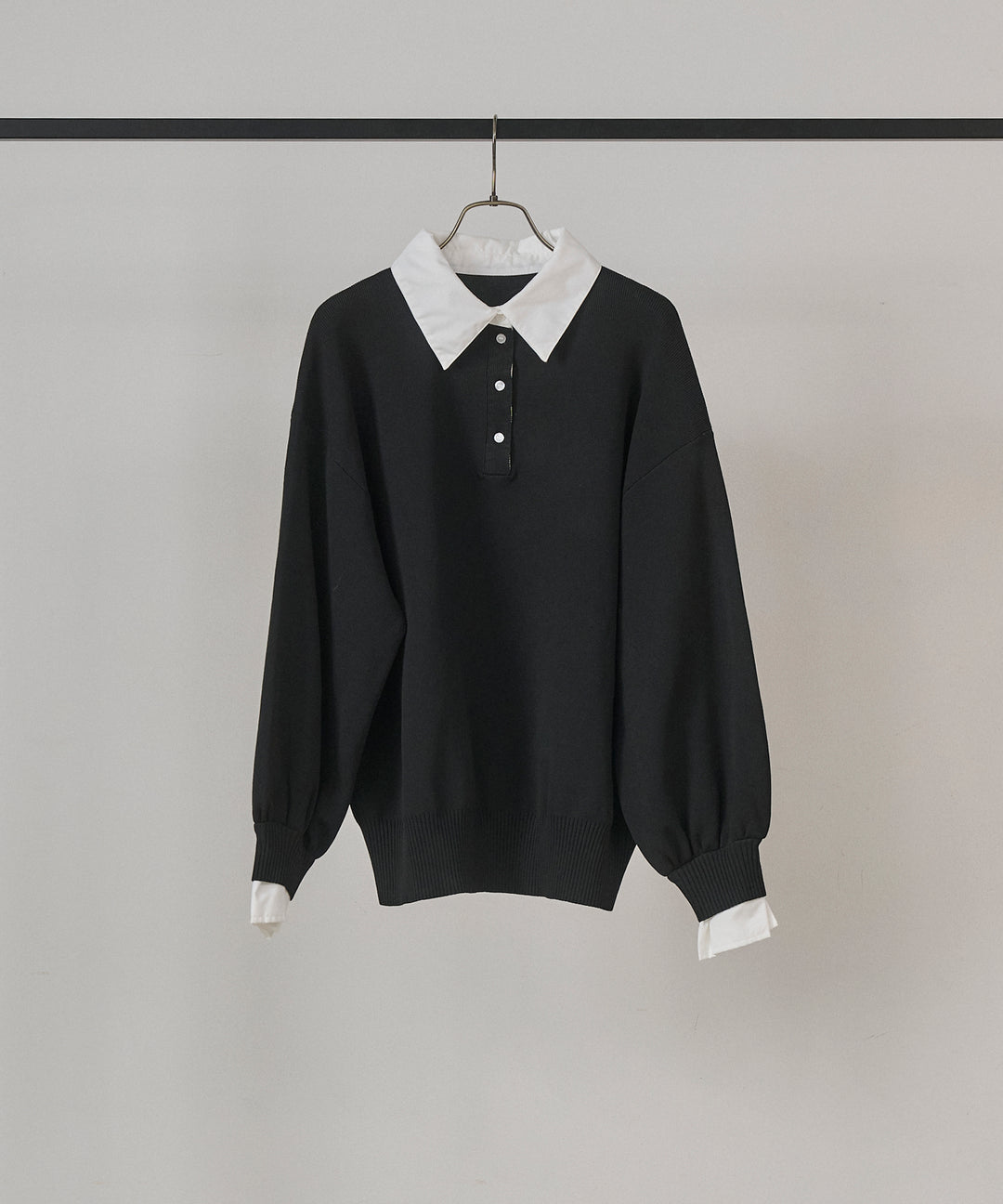 (eliuu)Texture Combi Polo Knit