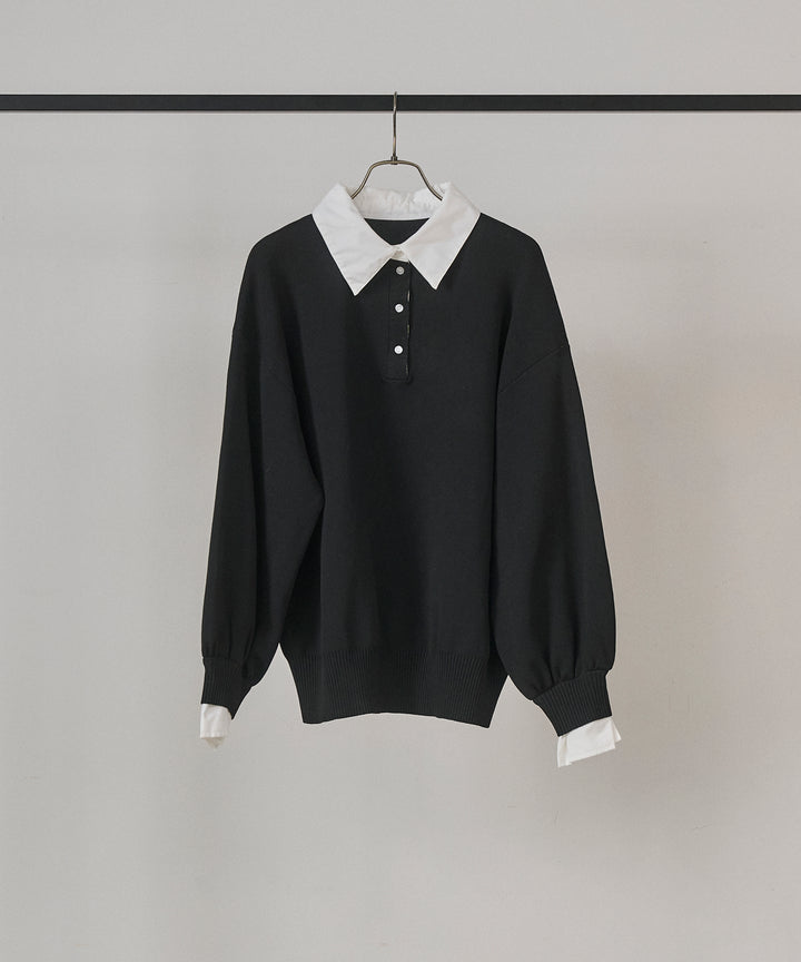 (eliuu)Texture Combi Polo Knit