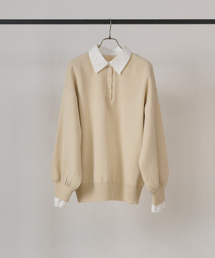 (eliuu)Texture Combi Polo Knit