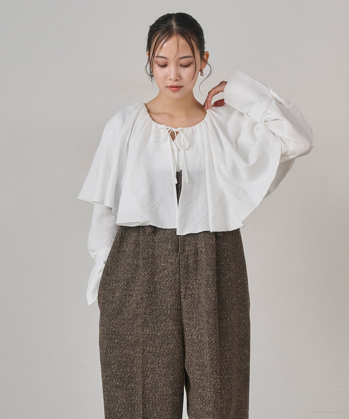 [SET]Cape Collar Tiered Blouse+Tweed Flat Combinaison