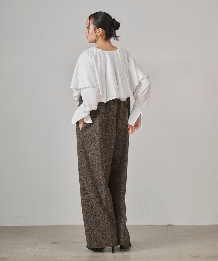 [SET]Cape Collar Tiered Blouse+Tweed Flat Combinaison