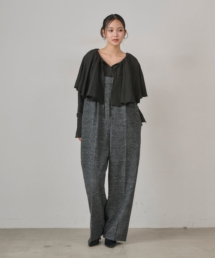 [SET]Cape Collar Tiered Blouse+Tweed Flat Combinaison