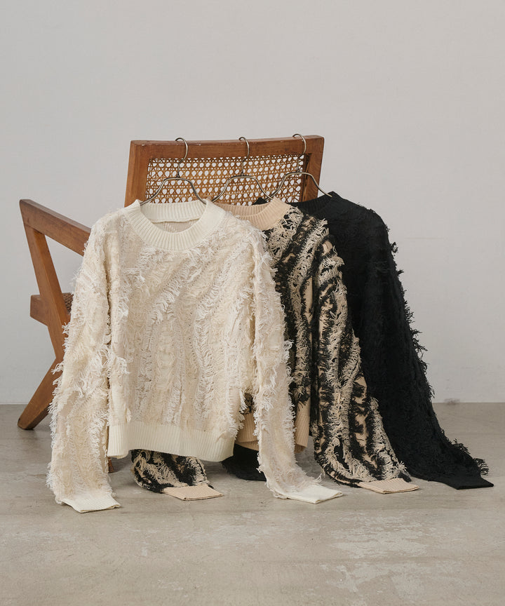 (eliuu)Pattern Fringe Knit PO