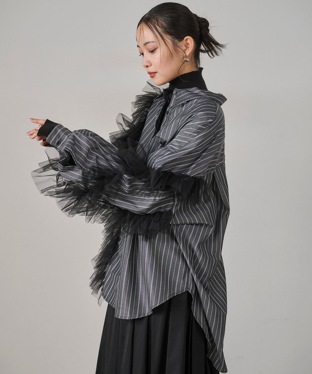 (eliuu)Bubble Layer Stripe Shirt