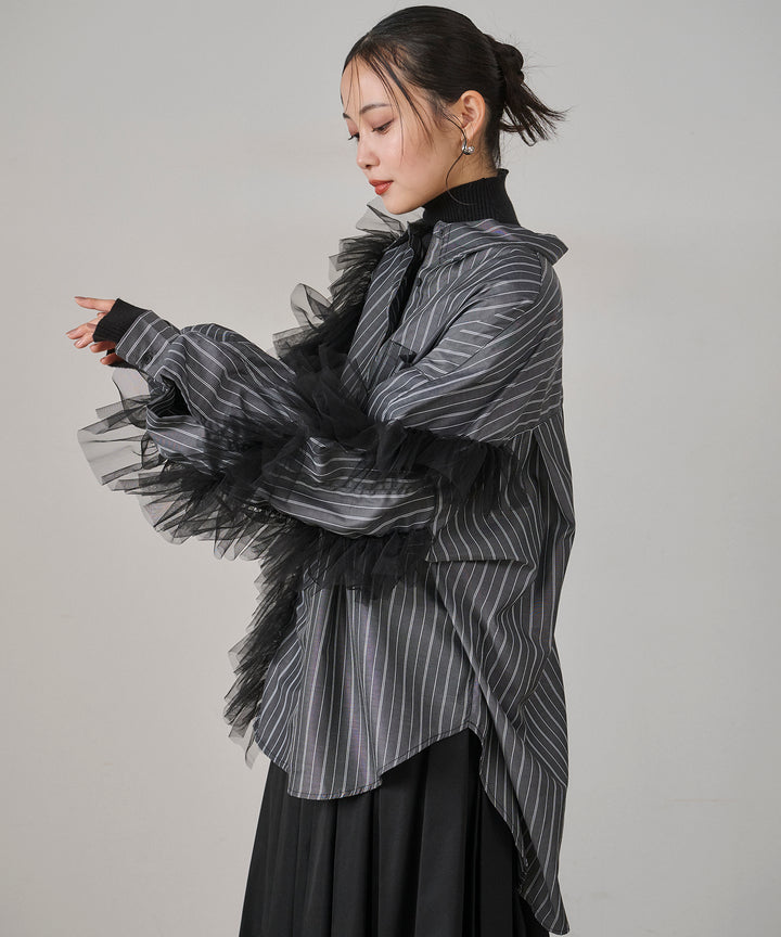 (eliuu)Bubble Layer Stripe Shirt