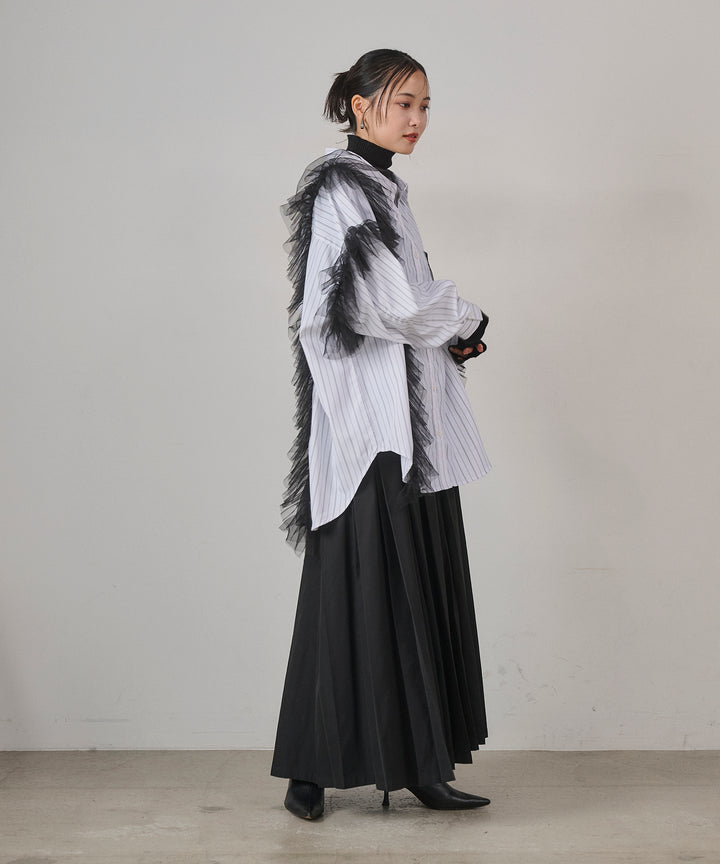 [SET]Bubble Layer Stripe Shirt+W Tuck SENSU Pleat SK