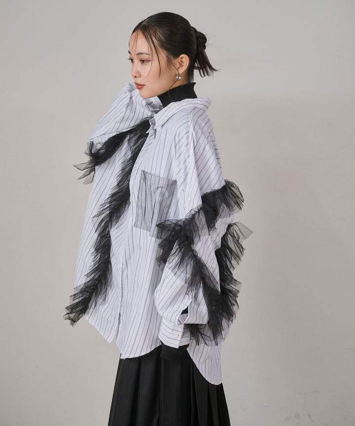 [SET]Bubble Layer Stripe Shirt+W Tuck SENSU Pleat SK