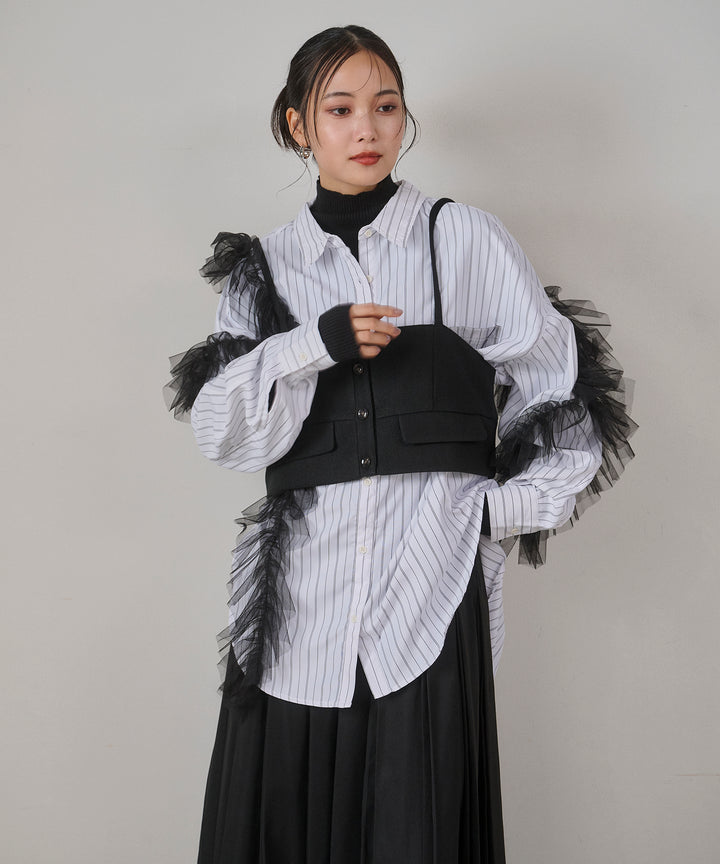 (eliuu)Bubble Layer Stripe Shirt