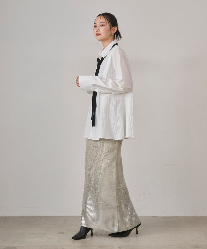 (eliuu)Luminous Foil Knit Skirt