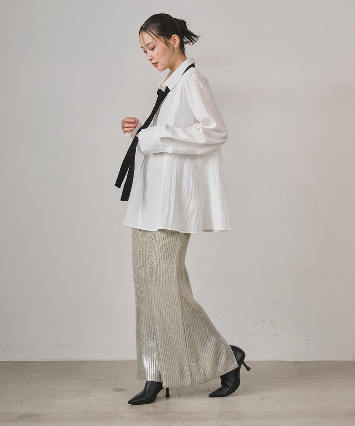 (eliuu)Luminous Foil Knit Skirt