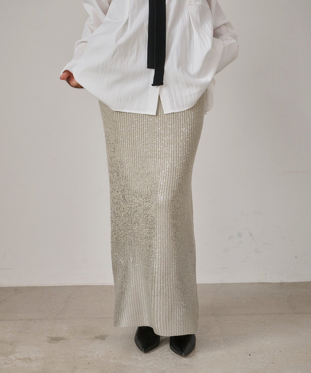 (eliuu)Luminous Foil Knit Skirt