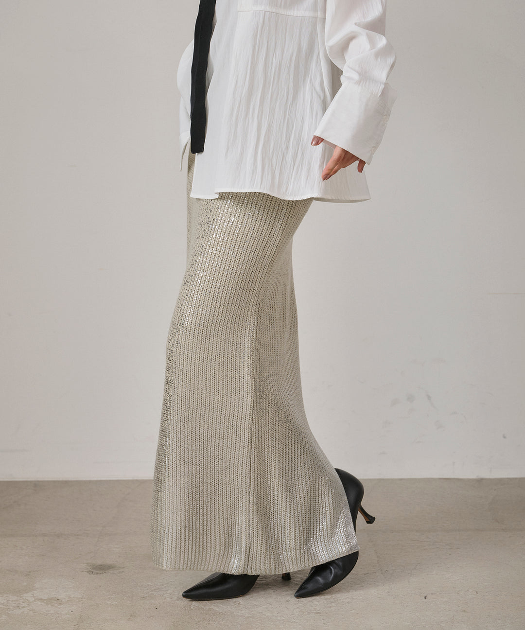 (eliuu)Luminous Foil Knit Skirt