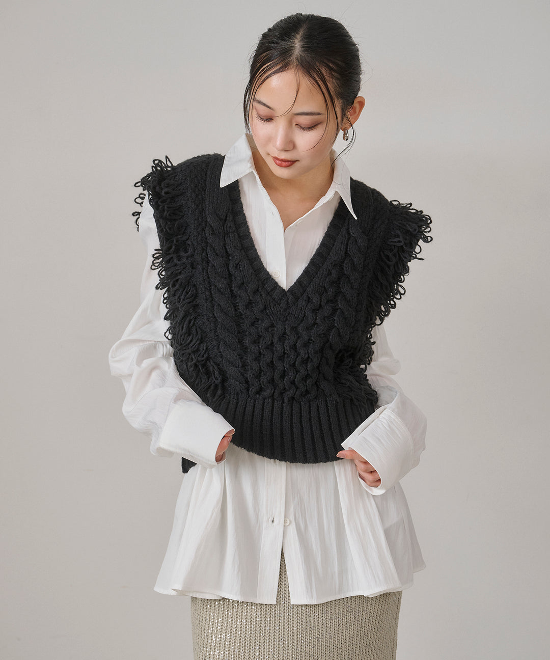 (eliuu)Loop Fringe Knit Vest