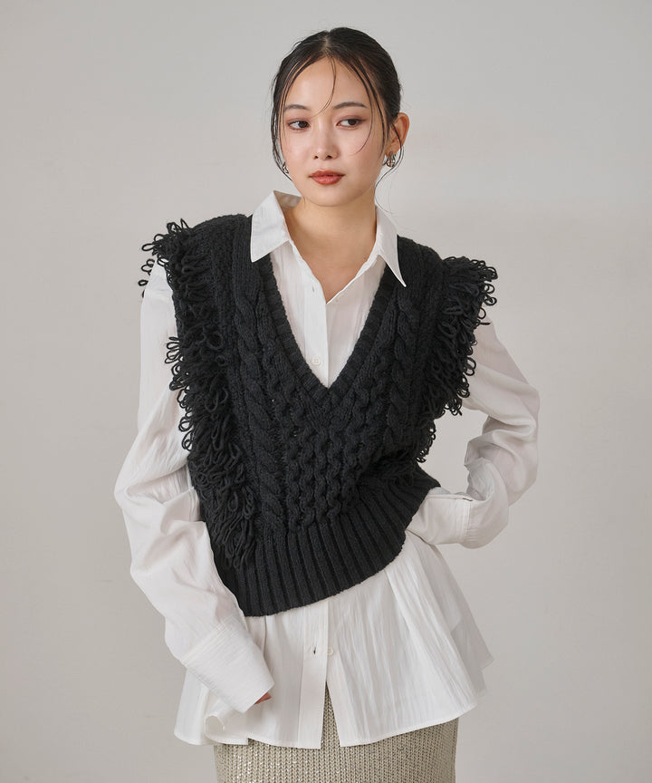 (eliuu)Loop Fringe Knit Vest