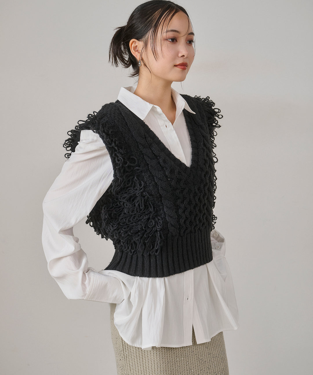 (eliuu)Loop Fringe Knit Vest
