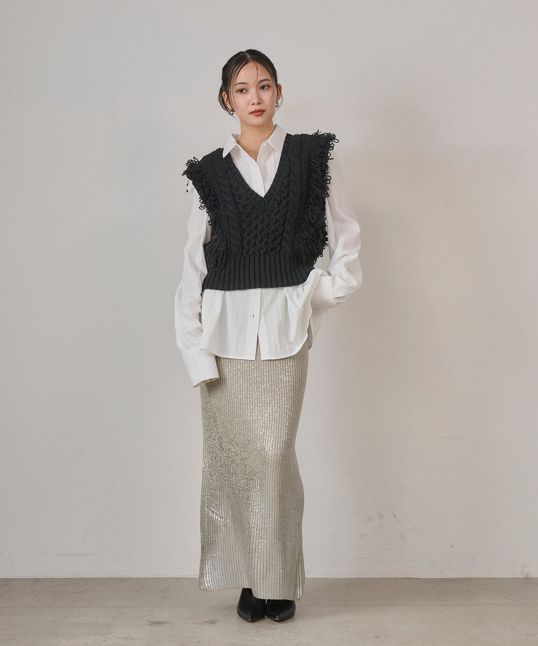 (eliuu)Luminous Foil Knit Skirt