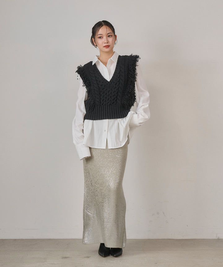 (eliuu)Luminous Foil Knit Skirt