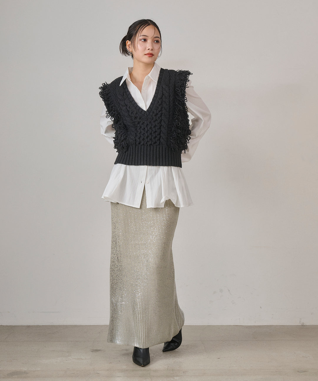 (eliuu)Luminous Foil Knit Skirt