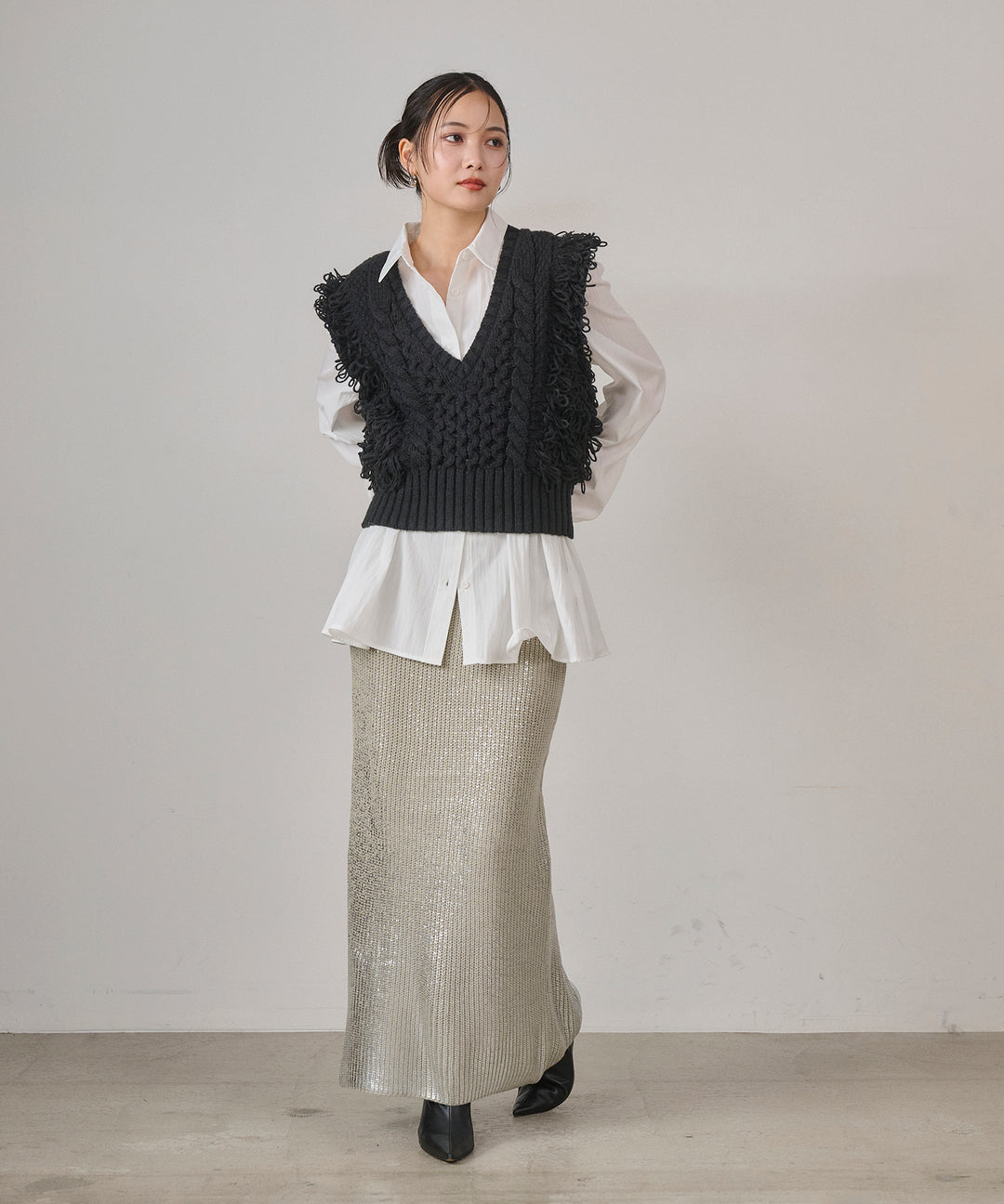 (eliuu)Loop Fringe Knit Vest