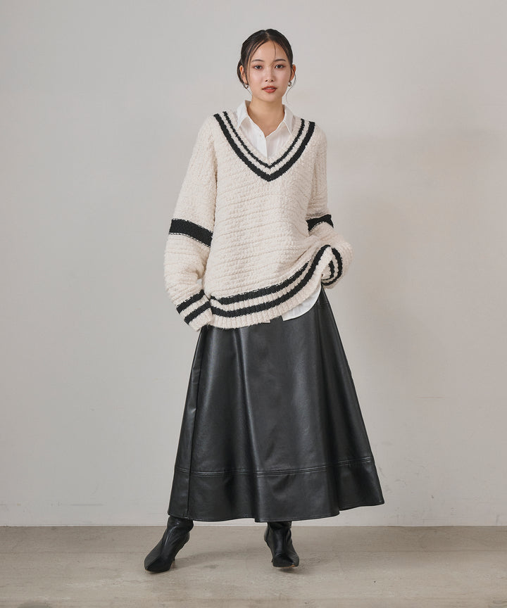 (eliuu)F Leather Flare Skirt