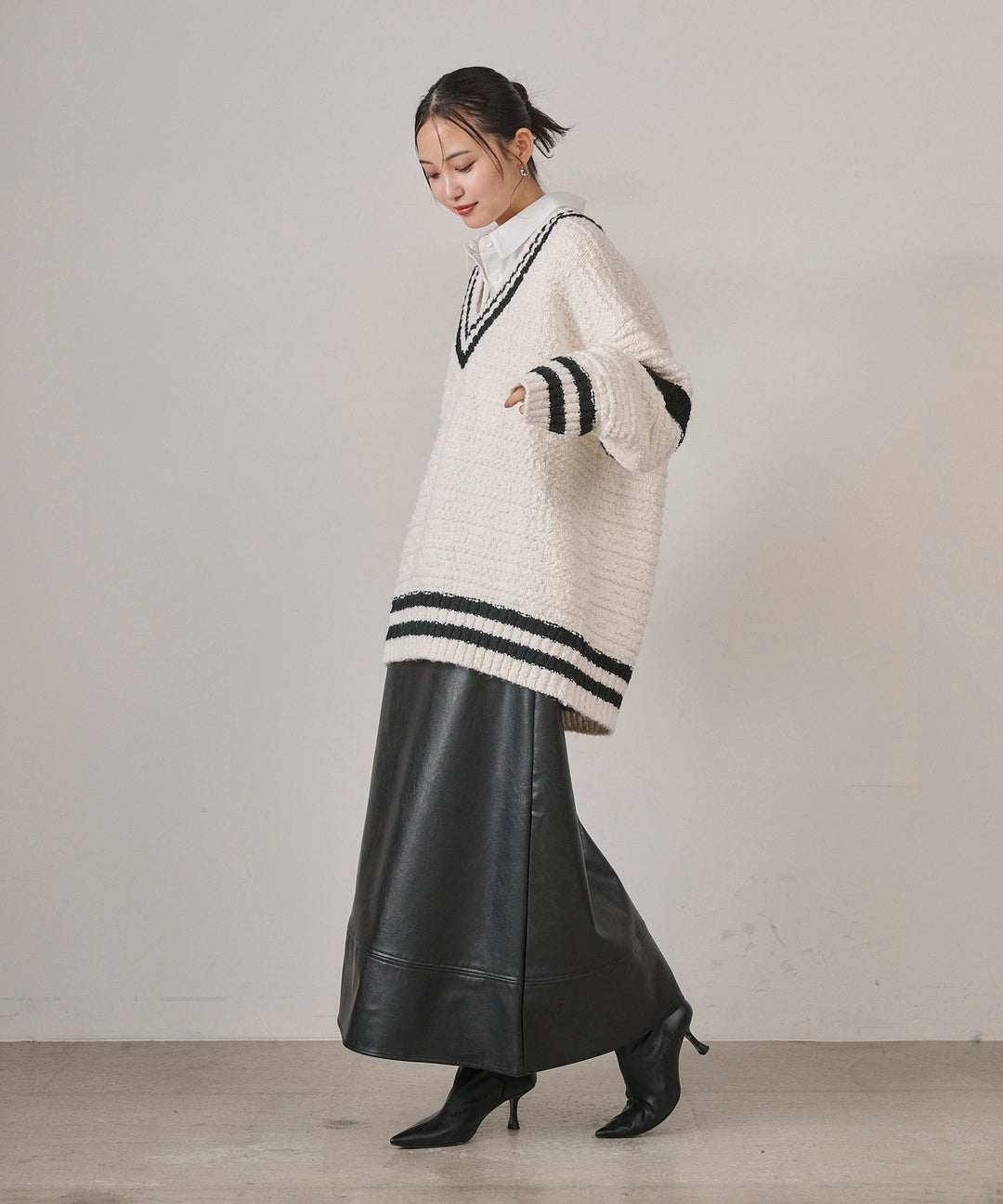 (eliuu)F Leather Flare Skirt