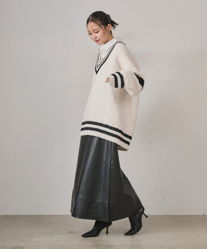 [SET]Preppy V/C Knit+Multi Way Tuck Shirt