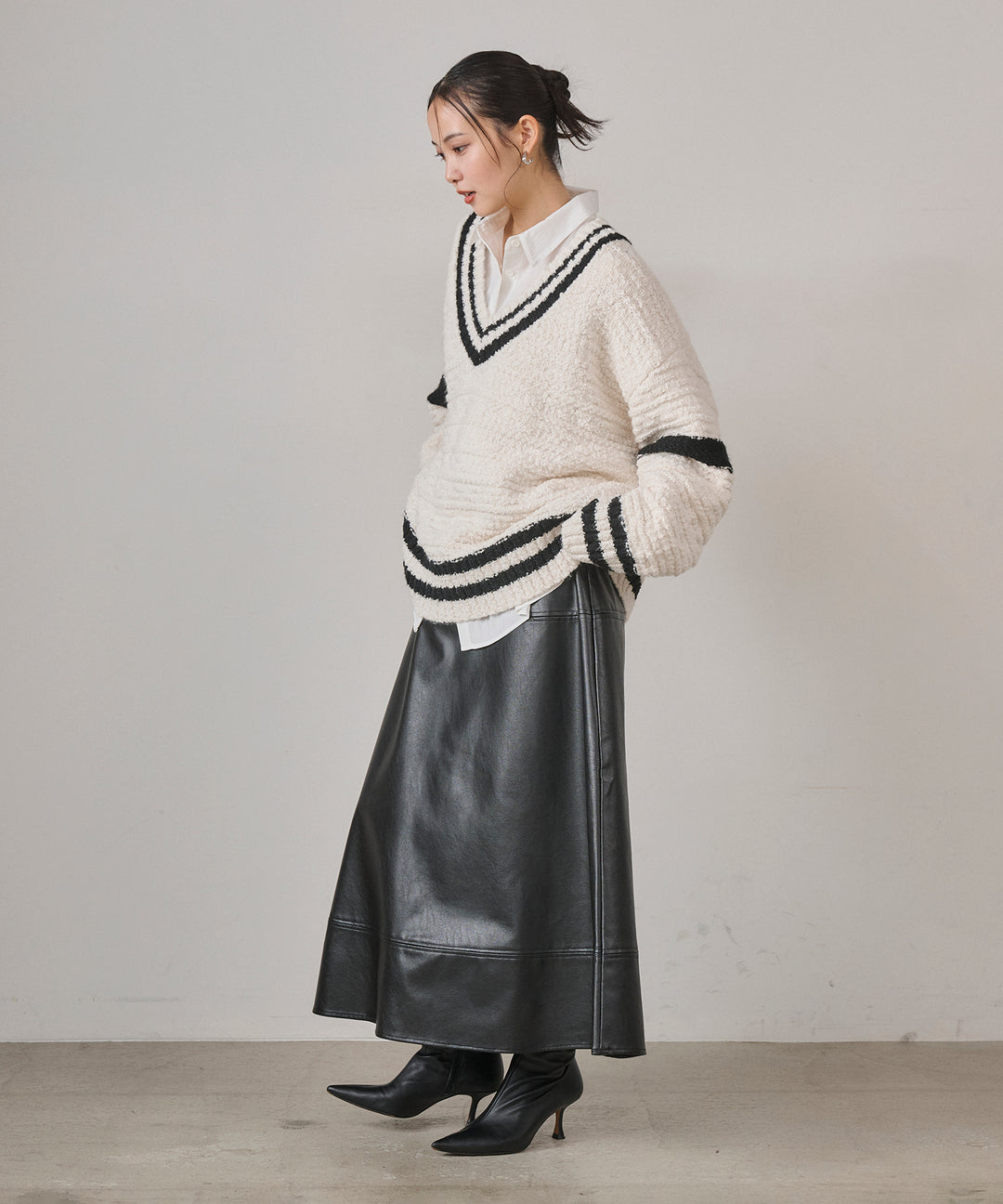 (eliuu)F Leather Flare Skirt