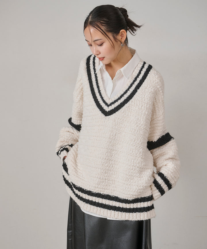 (eliuu)Preppy V/C Knit