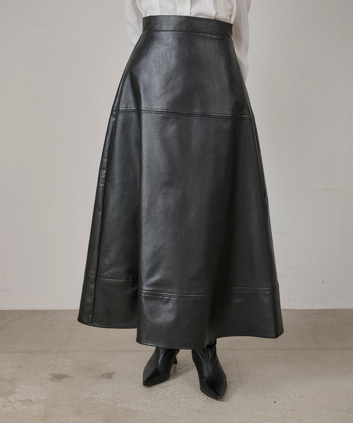 (eliuu)F Leather Flare Skirt