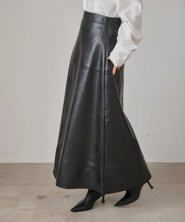 (eliuu)F Leather Flare Skirt