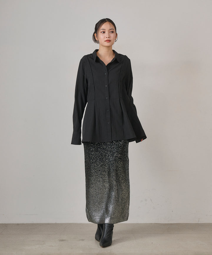 [SET]Multi Way Tuck Shirt+Luminous Foil Knit Skirt