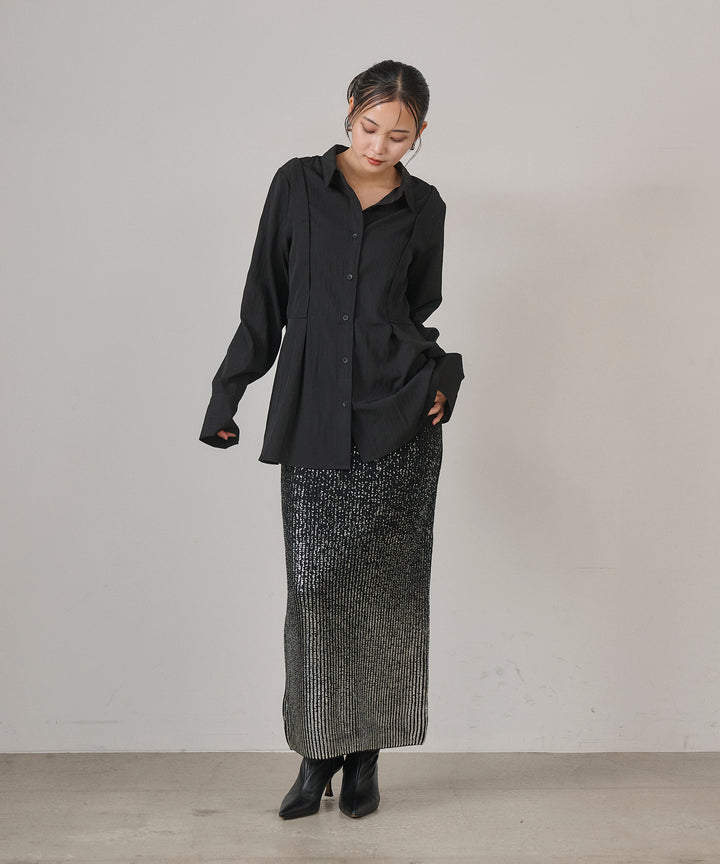 (eliuu)Luminous Foil Knit Skirt