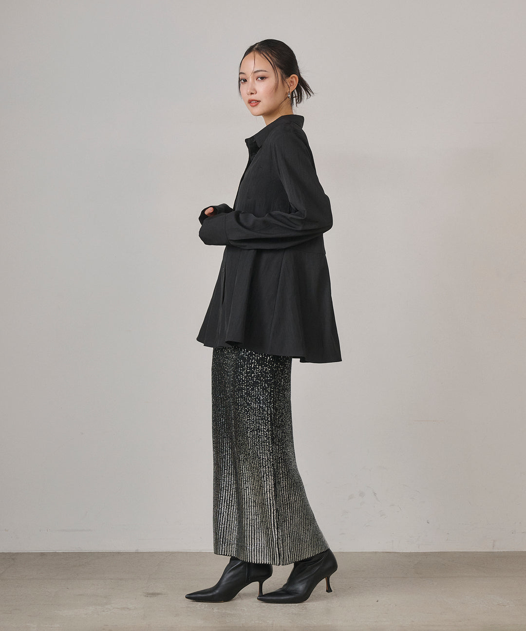 (eliuu)Luminous Foil Knit Skirt