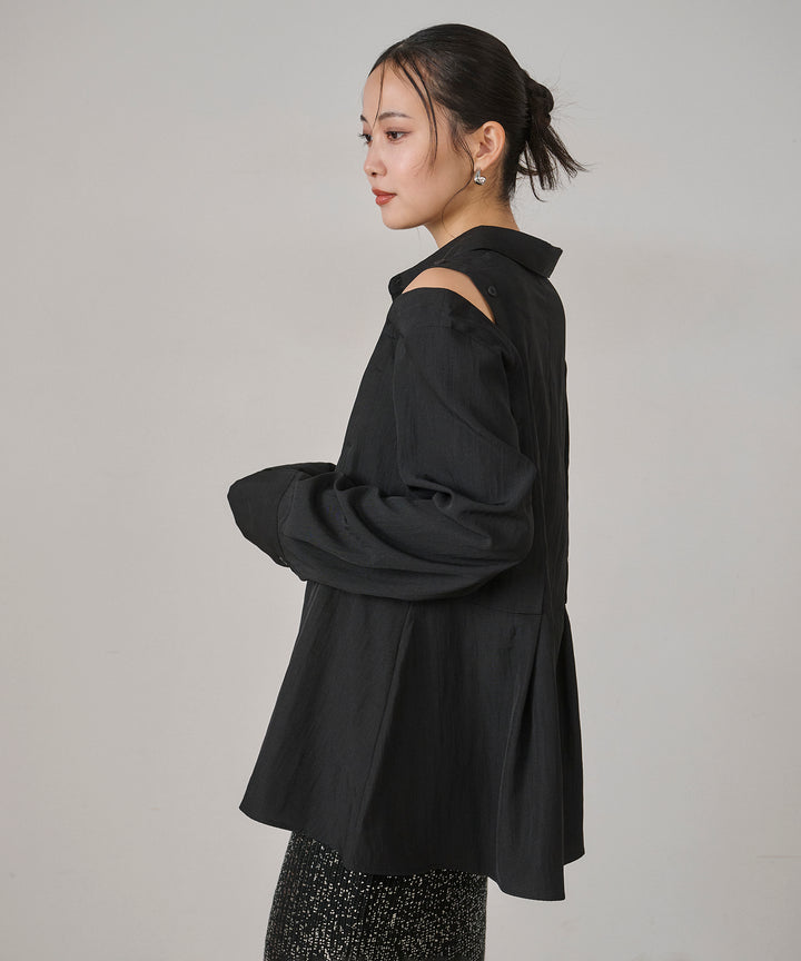 [SET]Multi Way Tuck Shirt+Luminous Foil Knit Skirt