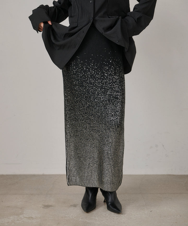 [SET]Multi Way Tuck Shirt+Luminous Foil Knit Skirt