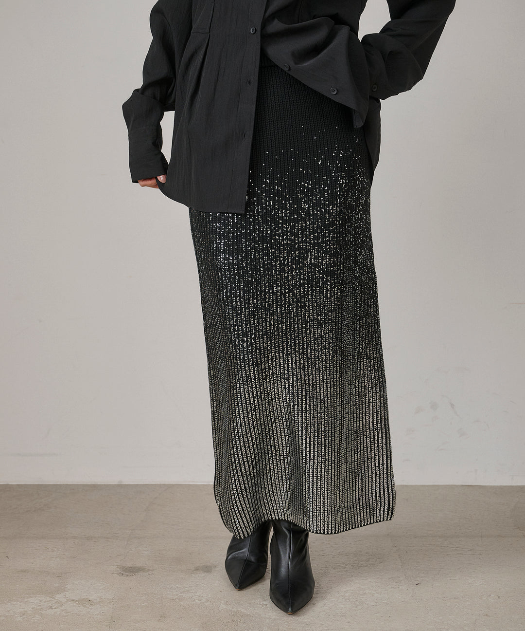 (eliuu)Luminous Foil Knit Skirt