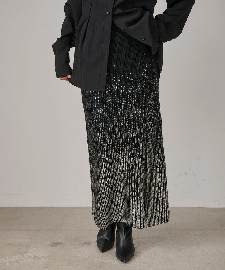 (eliuu)Luminous Foil Knit Skirt